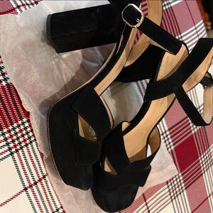Kate Spade Black Suede Block Heel Sandals